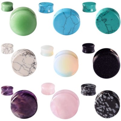 2Pcs Organic Stone Ear Gauges Ear Expander Plugs Double Flared 2g-5/8'' Piercing