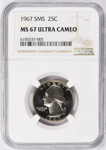 1967 SMS Washington Quarter NGC MS 67 ULTRA CAMEO