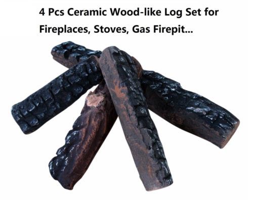 4 Piece Wood-like Ceramic Logs for Gas Ethanol Fireplaces & Stoves & Gas firepit - Picture 1 of 6