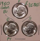 1950 P D S SILVER ROOSEVELT DIMES GEM BU D FULL BANDS! KEY DATE 500367 (3 COINS)