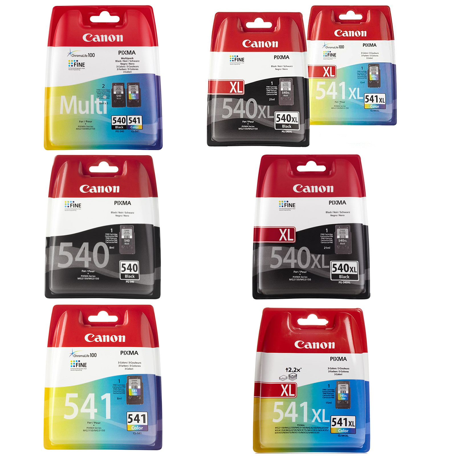 PG540 PG540XL Black / CL541 CL541XL Colour Ink Cartridges For Canon