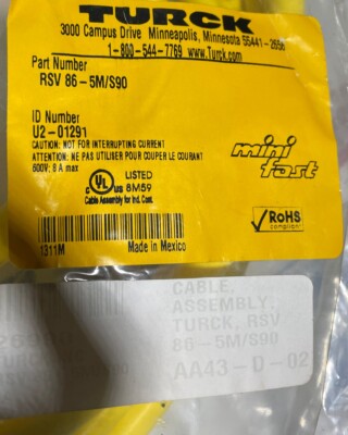 TURCK RSV 86-5M/S90 U2-01291 MINIFAST RKV 8-WIRE CORDSET 5M LENGTH NEW IN PKG