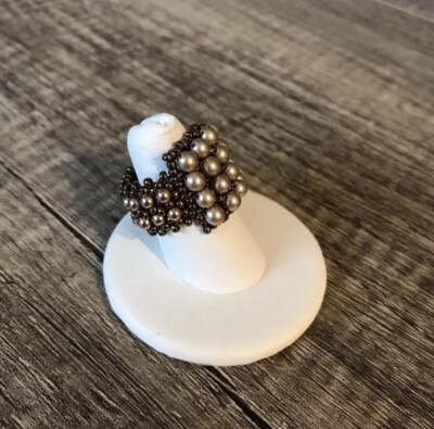 Swarovski Pearl Bronze Beaded Cocktail Ring
