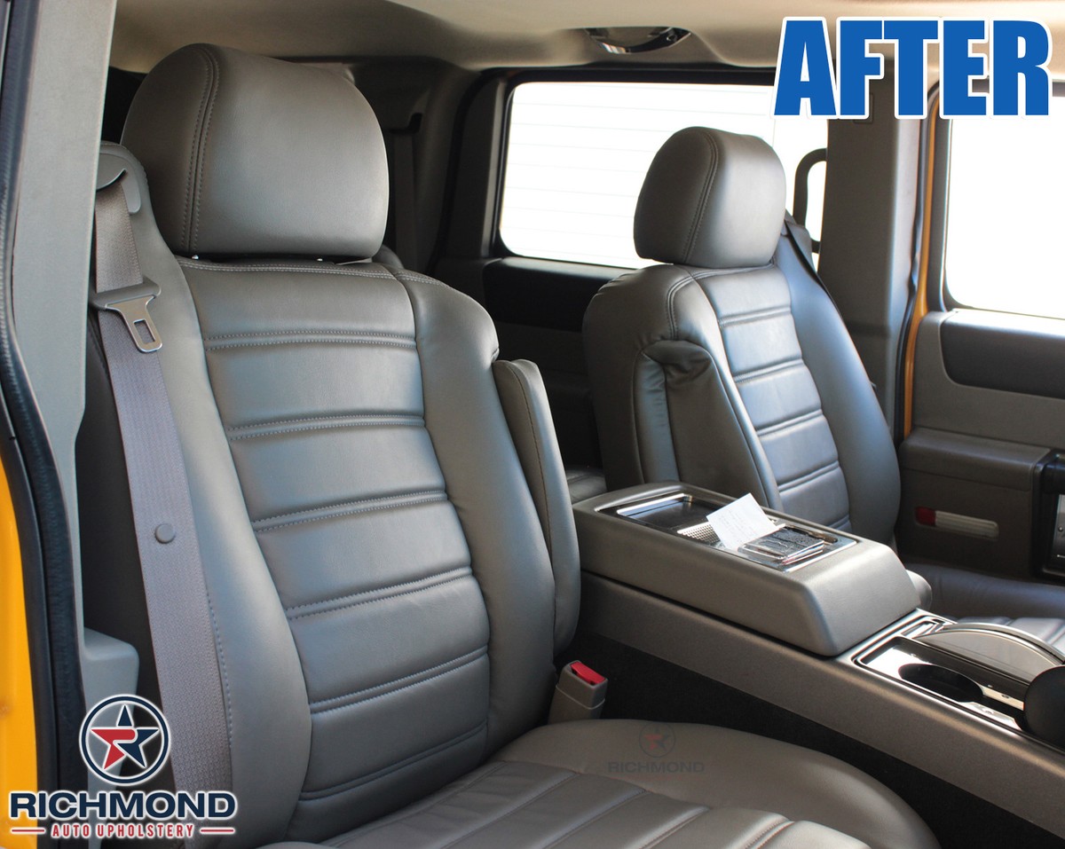 Genuine Leather Passenger Bottom Seat Cover For 2003-2007 Hummer H2 - Wheat Gray