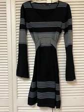 PRANA Sydney Sweater Dress w/ Tie Waist Flared Sleeve Gray Tan Blue - Small VGUC