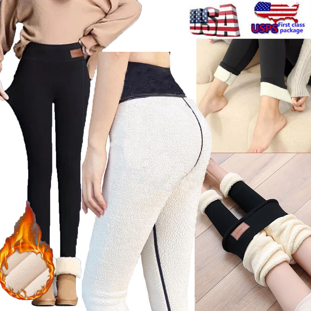 Winter Sherpa Fleece Lined Pants for Women, High Waist Stretchy Thick  Cashmere Leggings Plush Warm Thermal Leggings 