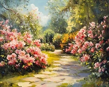 Garden with blooming azaleas oil painting 8x10 Print