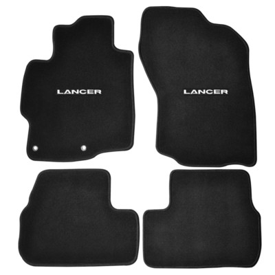 For 08-17 Mitsubishi Lancer Floor Mats Carpet Front & Rear Nylon Black w/ Emblem