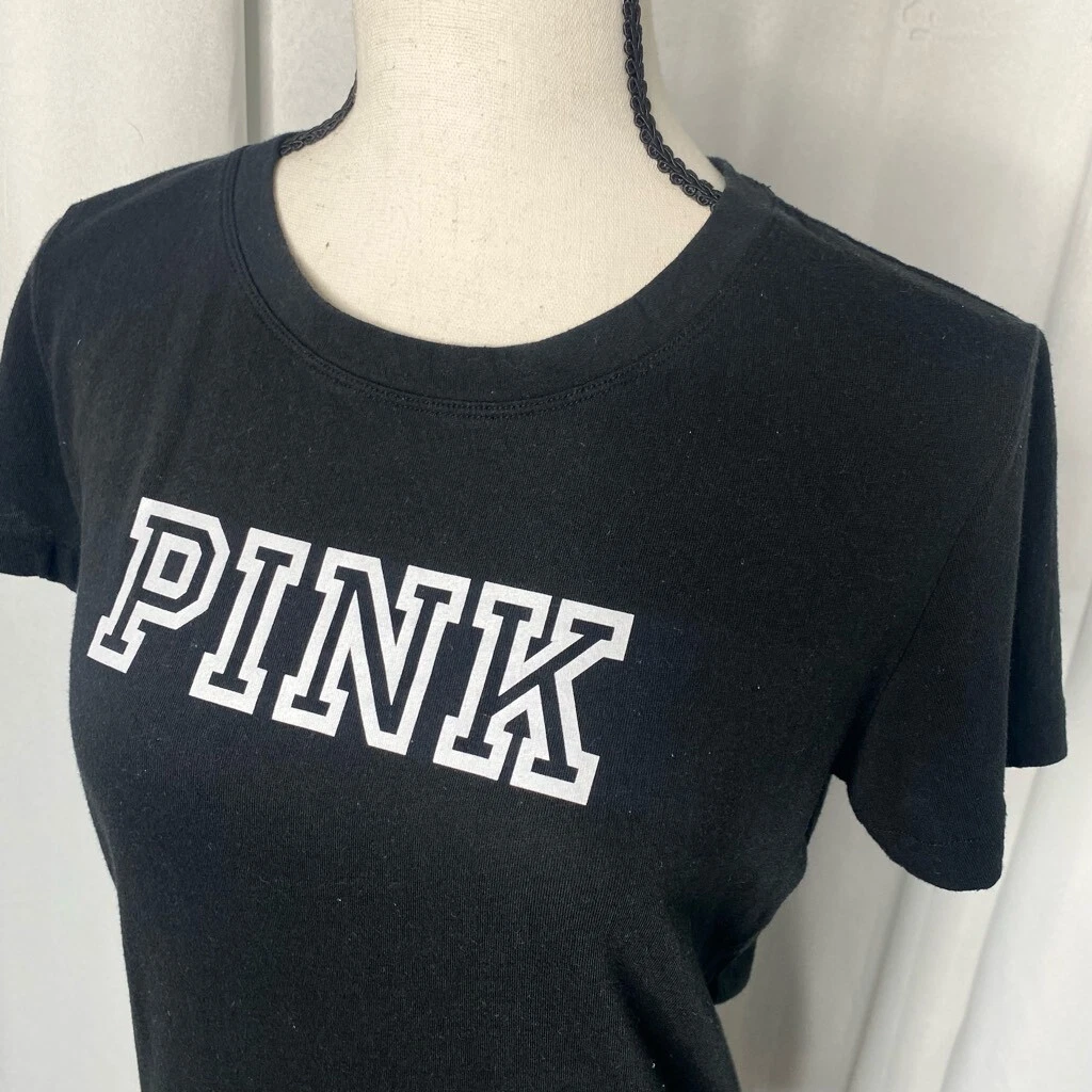 Pink Victoria s Secret T Shirt Size Small Black with White Letters