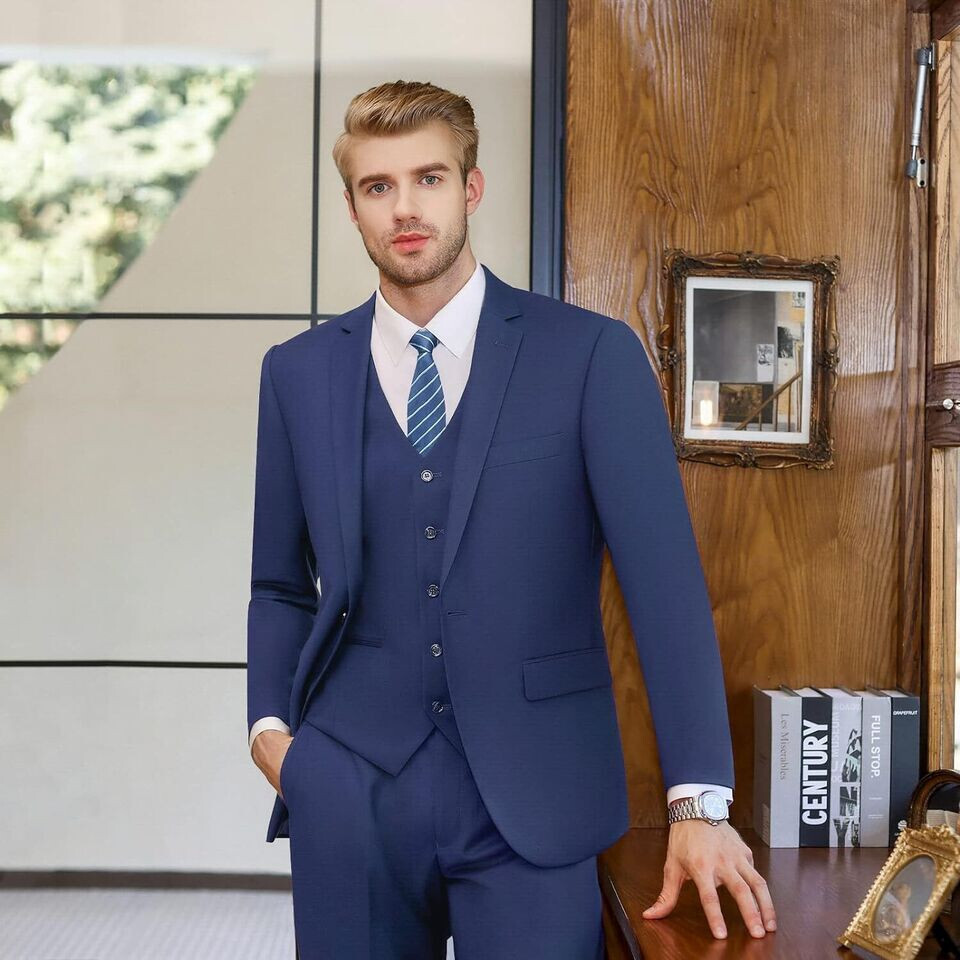 NEW MEN'S NAVY BLUE 3 PC SUIT SIZE MEDIUM 40R JACKET, PANTS