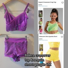 Balera Performance Dance Costume SQ11663 Crossover Sequin Top  Shorts CM Purple