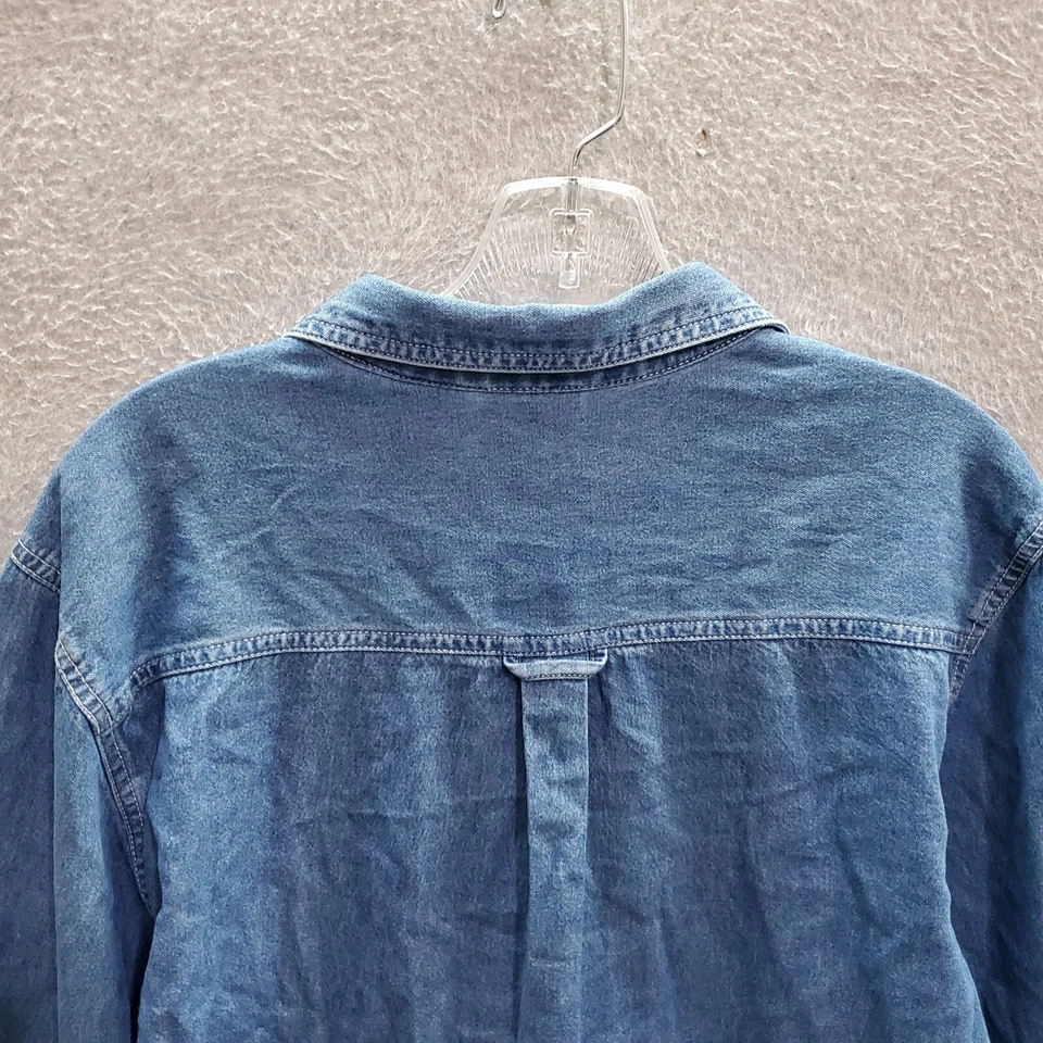 Bobbie Brooks Women Top Medium Blue Denim Embroidered Holidays Button Up Collar - Image 4 of 4