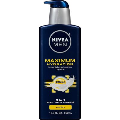 NIVEA MEN Maximum Hydration Body Lotion, 3-In-1 Nourishing Lotion for Men, 16.9