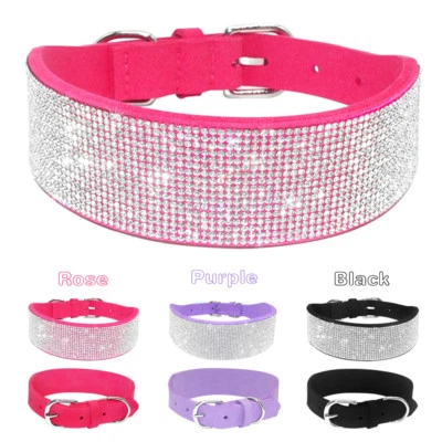 DIDOG Full Fancy Rhinestone Pet Dog Collars Medium Large Dog Necklace Pink Purple