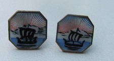 Pair Antique Norwegian .830 Silver Enamal Earrings Early 20th Century