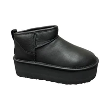 UGG Women's Classic Ultra Mini Platform Leather Black Boots 1141510