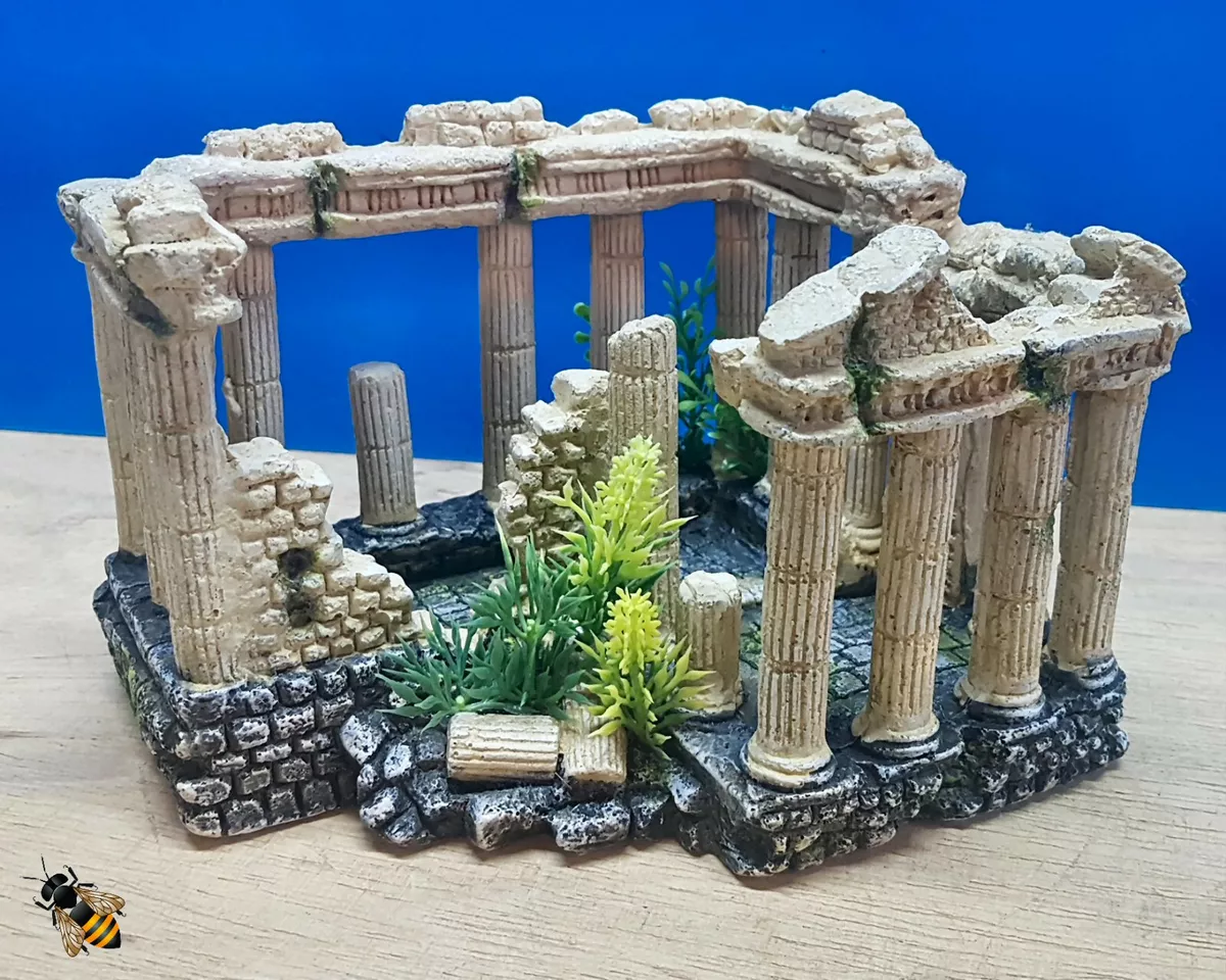 Aquarium Ornament Roman Square Grecian Columns Ruin Plant Fish