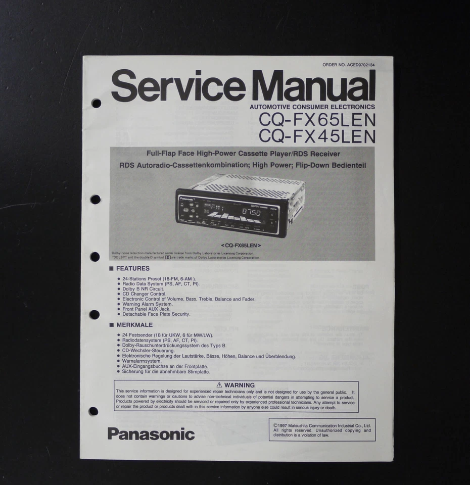 Original PANASONIC CQ-FX65LEN /FX45LEN Car Cassette Player Service Manual O7 - Bild 1 von 1