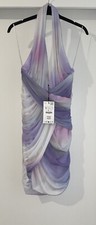 ZARA PURPLE HALTER NECK OPEN BACK RUCHED DRAPED MINI  FITTED TULLE DRESS SIZE M