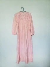 VTG Vanity Fair Womens M Nightgown Dress Pink Floral Lace Lightweight Flannel