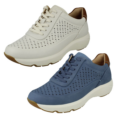 Damen Clarks 'Tivoli Grace' Leder Freizeit Schnür-Trainer Schuhe breite Passform
