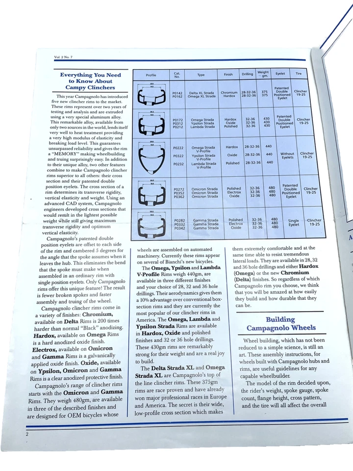 Campagnolo Record News Invierno 1988 Borde/Gráfico de Radios Vintage Campy Foto 3 de 4