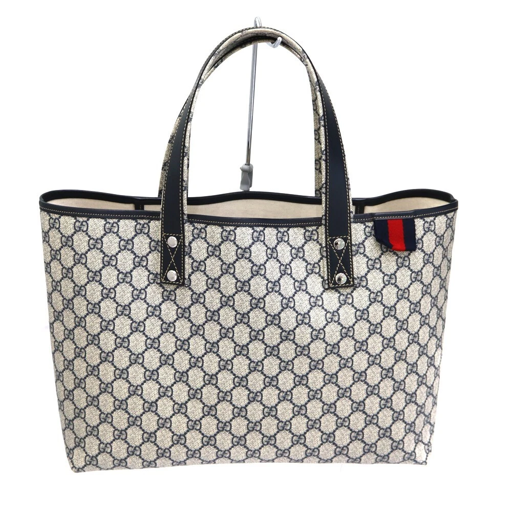 Sac fourre tout GUCCI GG Supreme 211134 en PVC noir gris authentique