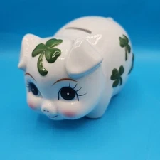 Vtg Lefton Piggy Bank Shamrock St. Patty's Day Decor Money Ceramic 1960s 