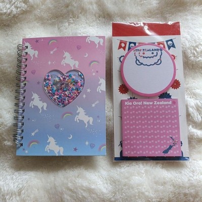 Unicorn Spiral Notebook & Memo Set Rainbow Heart Charm Stationery Office Supplie