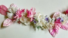 Gorgeous VINTAGE Millinery 14 Garland Pink Velvet Leaves Blossoms 170