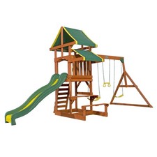 Kids Cedar Wood Swing Set Outdoor Playground Slide Ladder Playhouse Rockwall