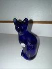 Fenton Cobalt Blue Stylized Sitting Cat Figurine Paperweight Undecorated TALL.