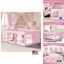 Fshibila 74" 50" Baby Playpen for Babies and Toddlers, Pink