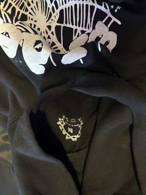 Men s Black Cotton Fleece Pullover Hoodie Spider Web Skulls Graphic Pockets M