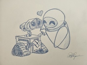 Disney Pixar Wall-E and Eve Drawing/Sketch Animation Handmade/drawn signed art