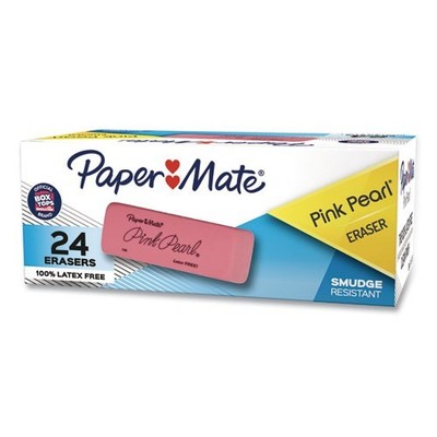 Paper Mate Pink Pearl Eraser, For Pencil Marks, Rectangular Block, Med, 24/Box