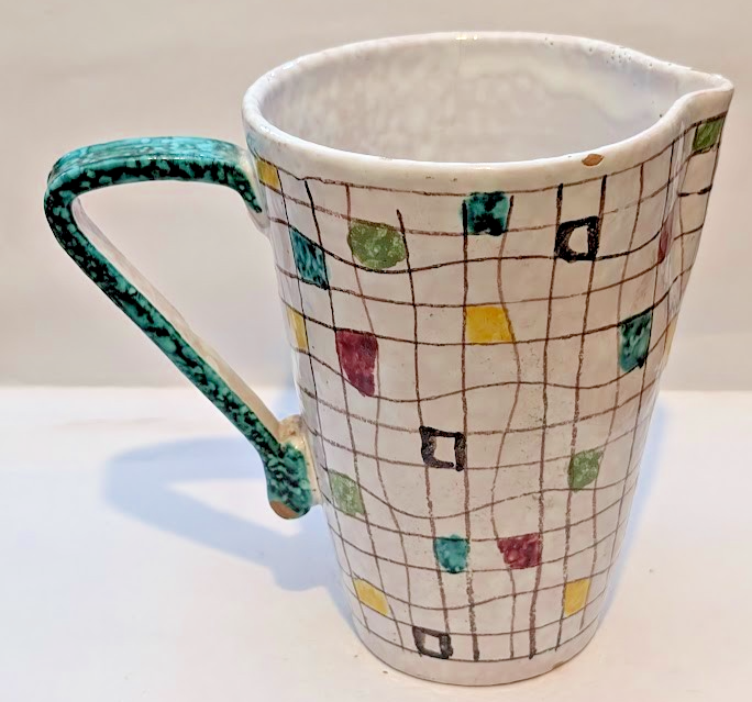 Vintage BITOSSI Stoneware Pitcher with Mondrian Decor by ALDO