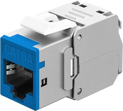 Keystone-Modul RJ45 CAT 6A, STP, Slim, blau, Krokodil-Typ, Schneidklemme
