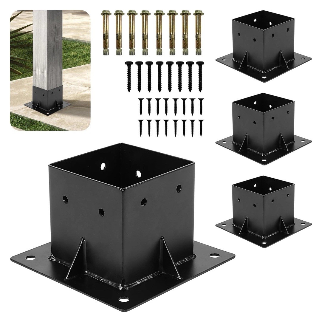 4x4 Post Base Brackets, 4 pcs Deck Post Base Fit 4"x4" Post