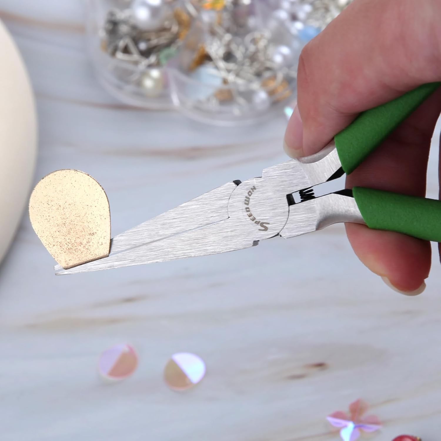 SPEEDWOX 5 inch flat nose pliers mini duckbill fine 5 Inch, Green 