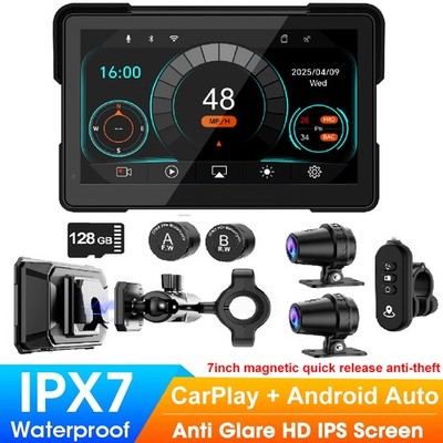 2026 Waterproof Motorcycle CarPlay Android Auto Dual 2K Dash Cam GPS TPMS / Siri