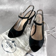 Prada Open Toe Ankle Strap Pumps Haircalf Black Women's Size EU36.5/US6.5