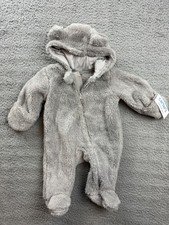 Carter's Snowsuit Baby Boys 0-3M Gray Hooded Bear Bunting One Piece Fleece