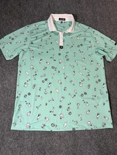 Bad Birdie Polo Shirt Mens XL Green Cocktail Print Golf Performance Short Sleeve