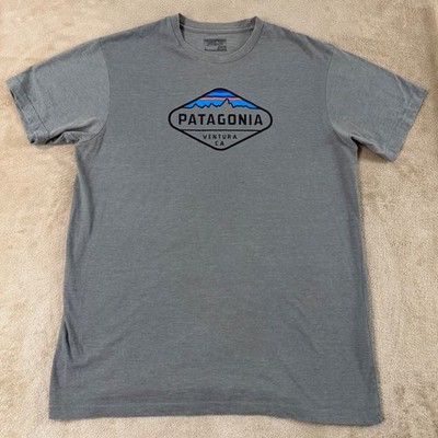 Patagonia Fitz Roy Crest T-Shirt Men L Gray Slim Fit Graphic Short Sleeve EUC