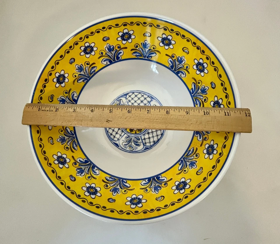 Cuenco para servir melamina Le Cadeaux 11" x 4" Benidorm amarillo azul Talavera picnic Foto 3 de 4