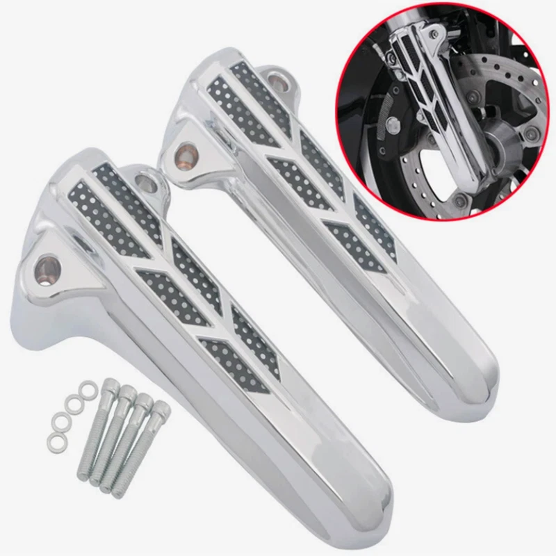 2X Chrome Front Fork Lower Leg Covers Slider For Harley Touring Black - Image 3 of 4