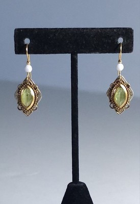 Esbe Jade Green cats eye Charm Earrings layered dangle earrings embossed floral