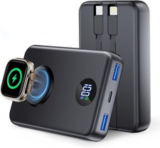 Power Bank,15000mAh Fast Charging with Built-In Cables, Apple Watch Charger