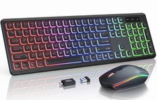 Trueque Wireless Keyboard and Mouse Combo, RGB Backlit, Rechargeable Full Size